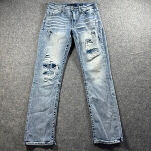 BKE Jake Straight Jeans Mens 30x32 Light Wash Distressed Blue Stretch Denim